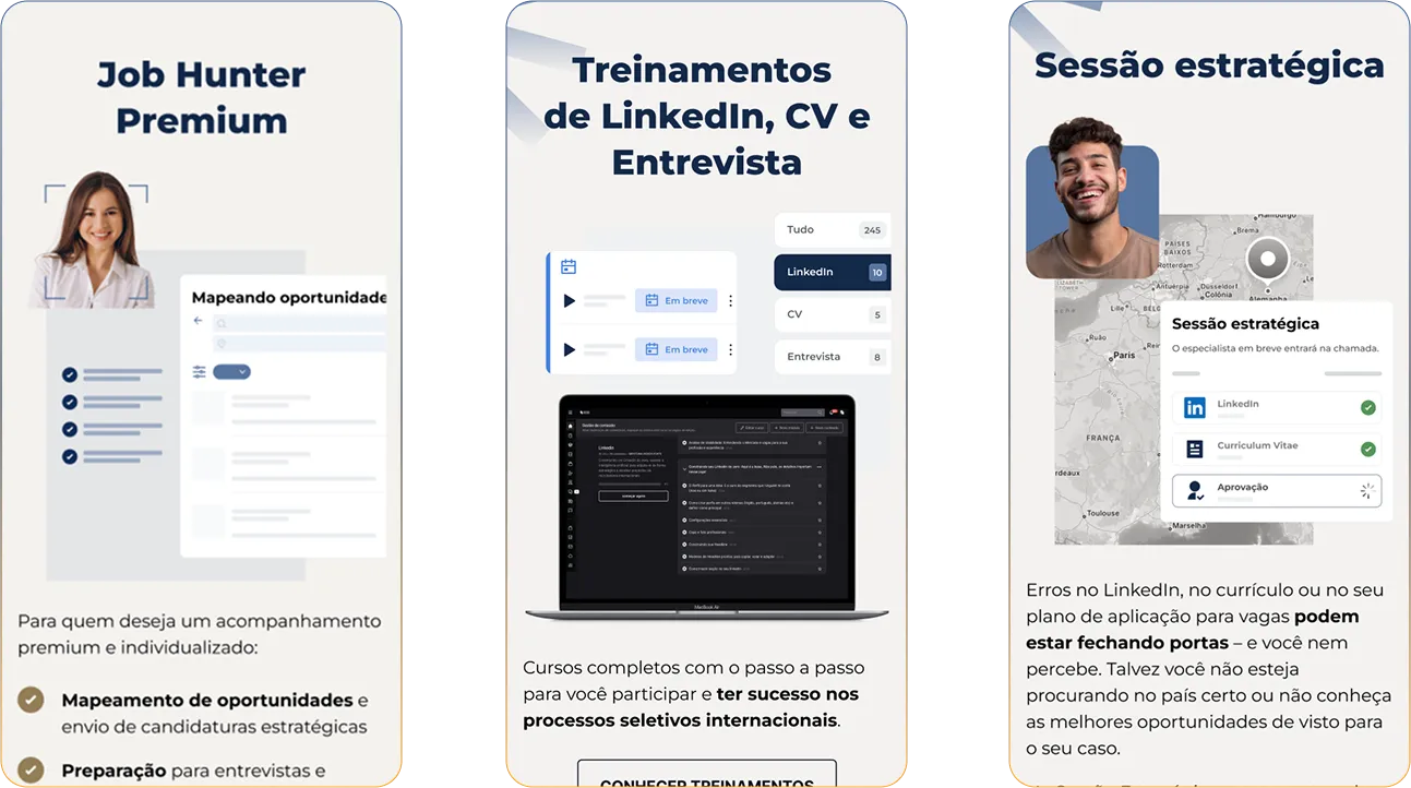 Tela de seções internas do site da Hire